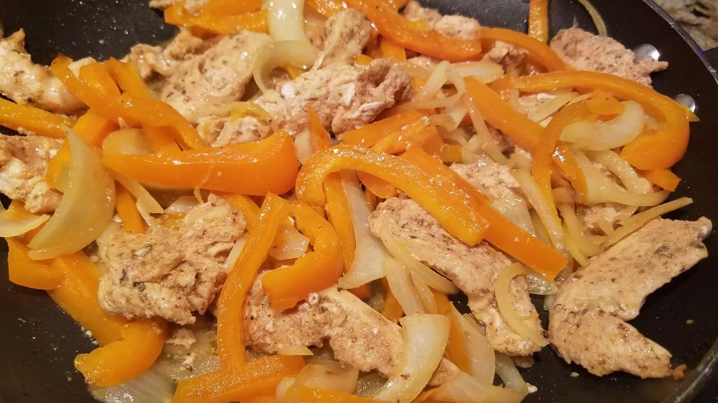 Chicken and peppers and onions