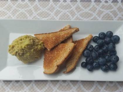 Chickpea Mash, toast and ripe blueberries