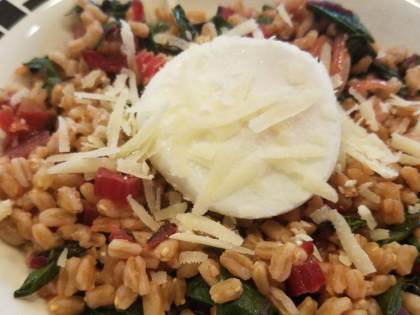 Stir-Fried Farro with Garlicky Kale and Poached Egg