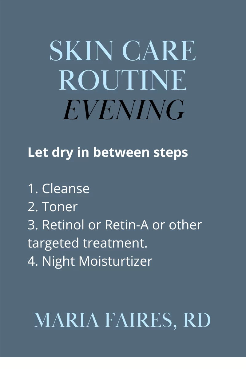 An outline of an optimal anti-aging skin care morning routine Maria Faires, RD