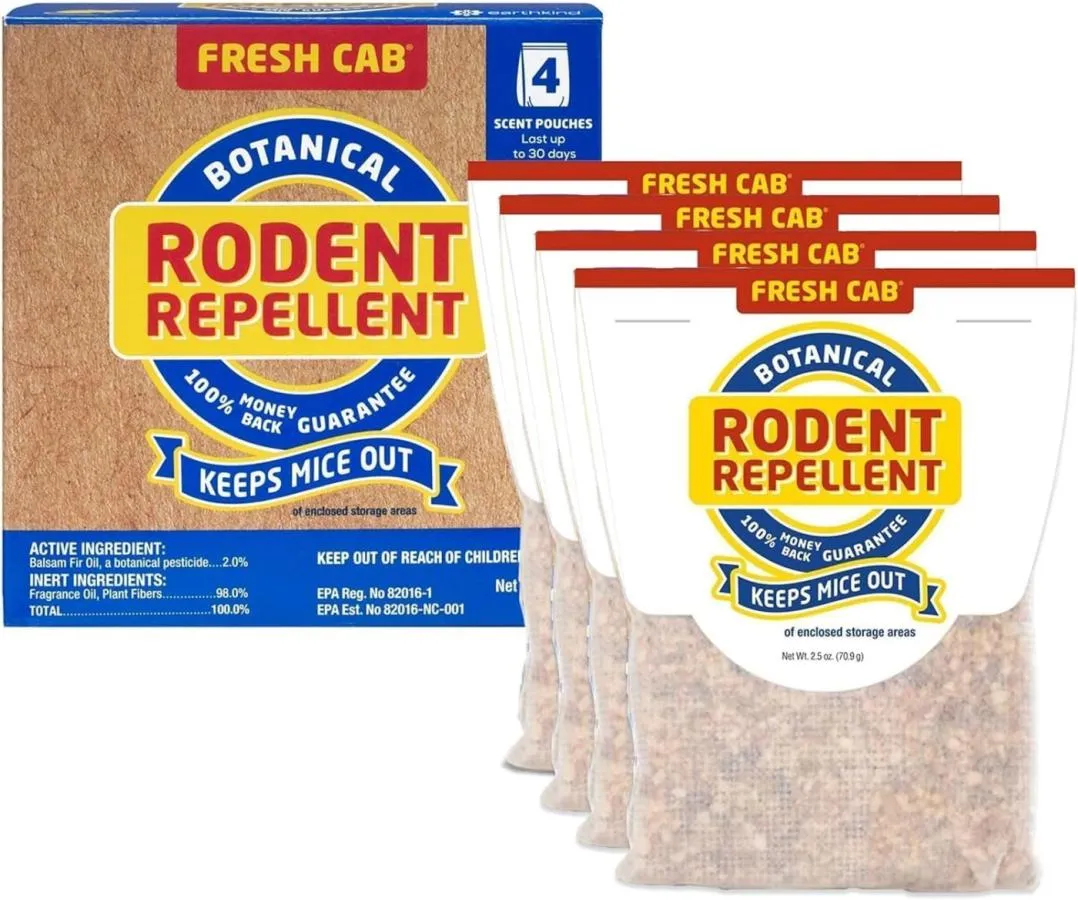 Fresh Cab botanical rodent repellent pouches placed in RV storage bay