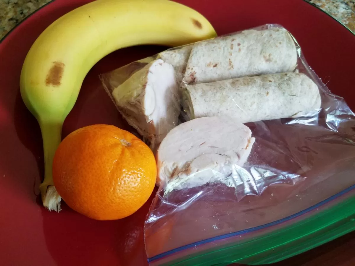 banana, orange turkey wrap